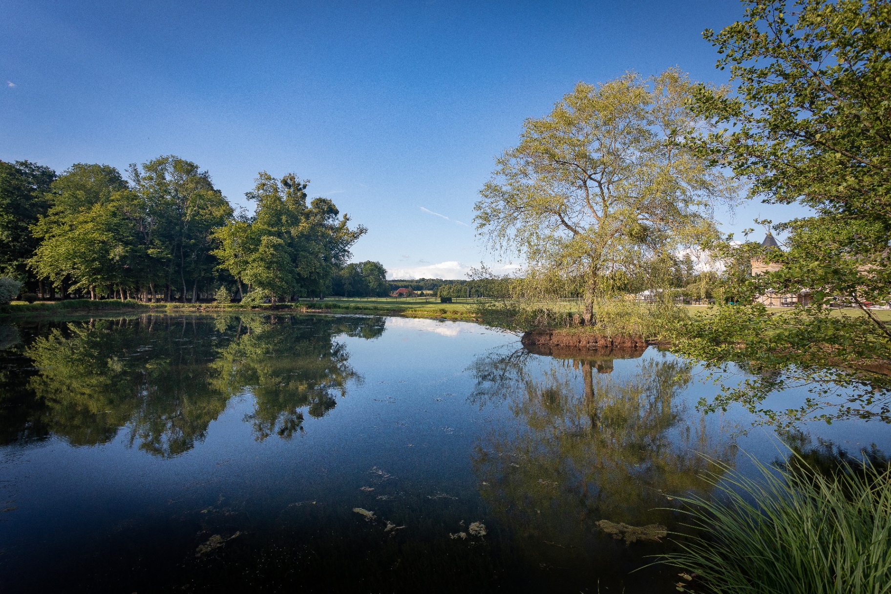 Étang miroir et parc du Domaine Château du Faucon